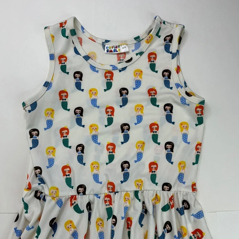 DotDotSmile White Mermaid Print Twirl Dress Kids Size 8/10 Sleeveless Scoop Neck